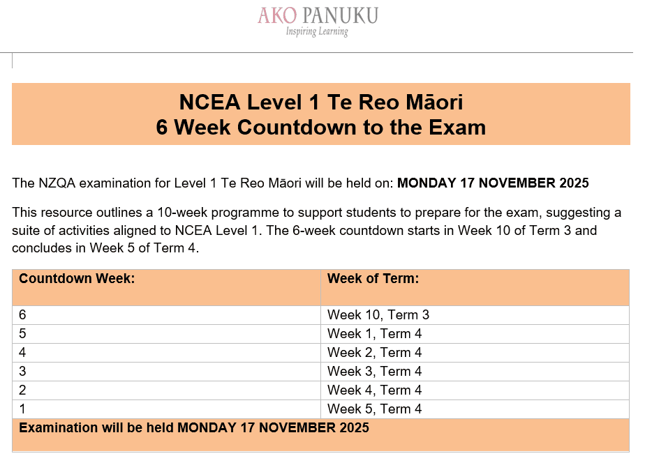 NCEA Level 1 Te Reo Māori (1.3) - Exam Countdown