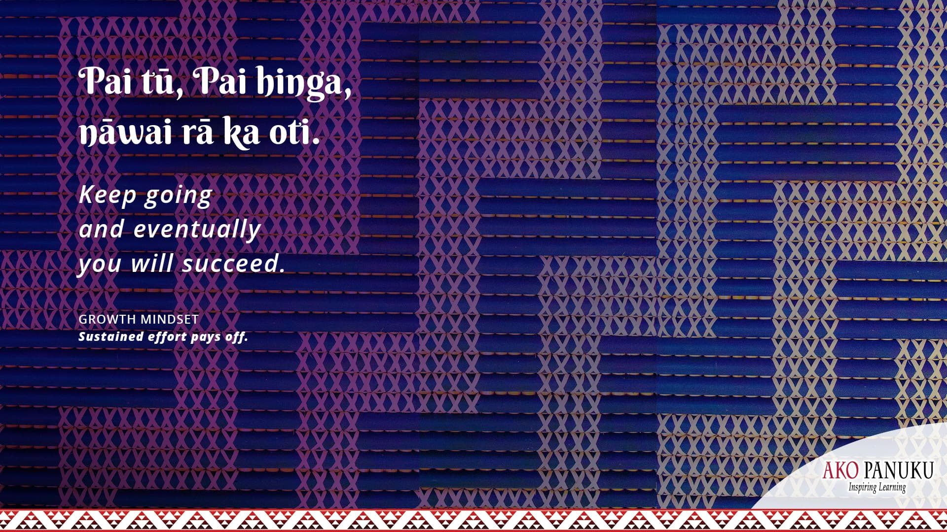 “Pai tū, pai hinga. nāwai rā ka oti.” A virtual background to add to your online classroom profile. Full colour.